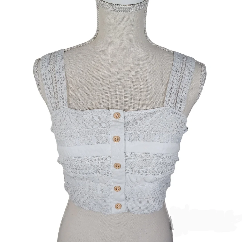 Goa Beachwear By Japna Women Sleeveless Crop Top Large White -Button Accents - Picture 1 of 14